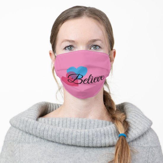 Believe Romantic Two Colored Two Hearts on Pink Adult Cloth Face Mask