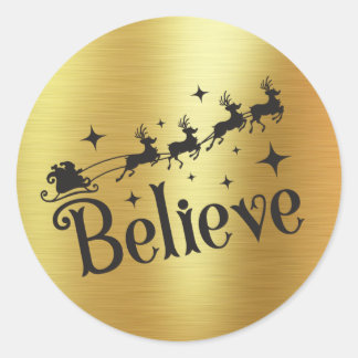 Believe | Santa And His Sleigh | Gold Foil Sticker