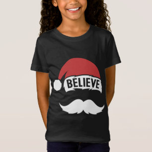Believe Santa Hat Cap White Mustache Family Christ T-Shirt