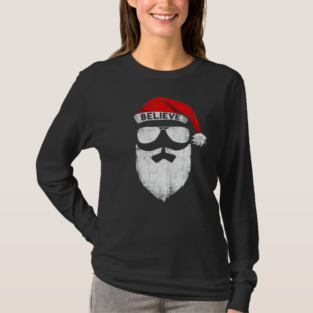 Believe Santa Hat Christmas Squad Family Group Mat T-Shirt (Front)