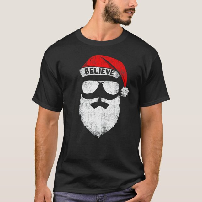 Believe Santa Hat Christmas Squad Family Group Mat T-Shirt (Front)