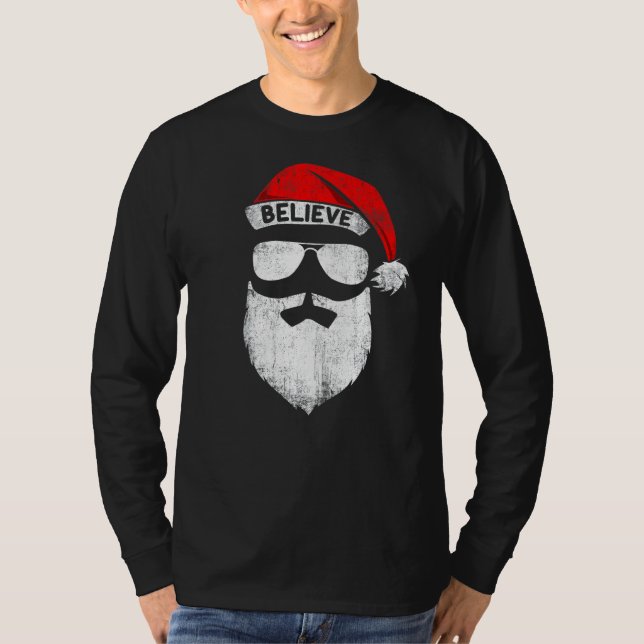 Believe Santa Hat Christmas Squad Family Group Mat T-Shirt (Front)