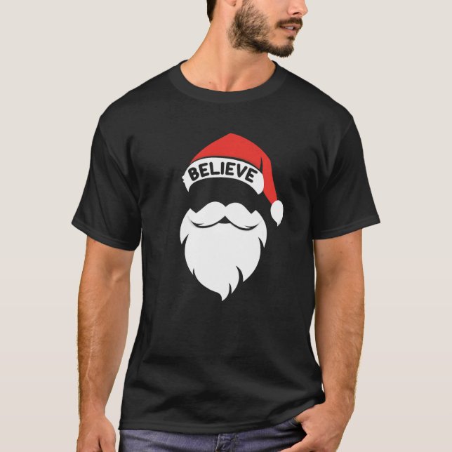 Believe Santa Hat Christmas Squad Family Group Mat T-Shirt (Front)