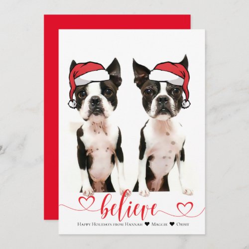 Believe Santa Hat Pet Photo Holiday Card