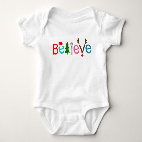 Believe Santa Hat Reindeer Antlers  Christmas Baby Bodysuit