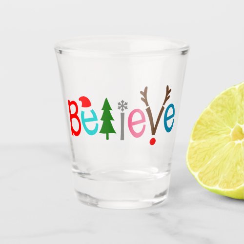 Believe Santa Hat Reindeer Antlers  Christmas Shot Glass