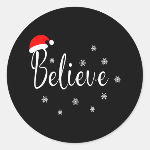 Believe Santa Hat White Snowflakes Classic Round Sticker