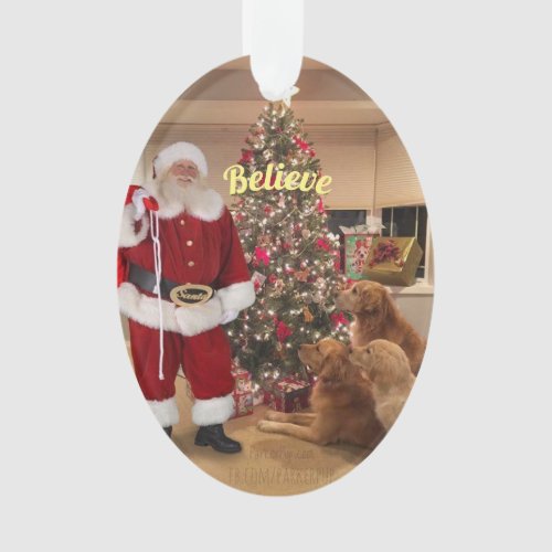 Believe _ Santa Ornament with Dogs