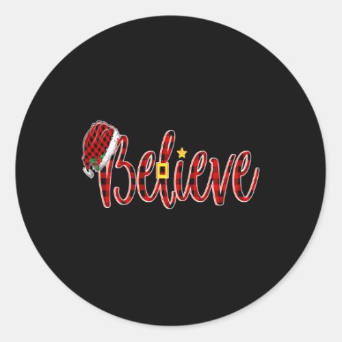 Believe Santa Red Plaid Believe Pajama Family Classic Round Sticker