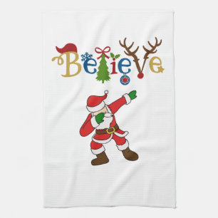 Believe, Santa Striking a Pose Kitchen Towel