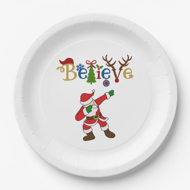 Believe, Santa Striking a Pose Paper Plates (Front)