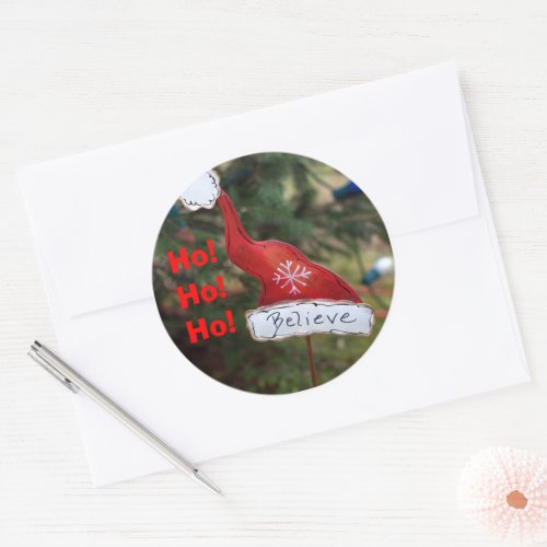 Believe Santas Red White Hat Classic Round Sticker