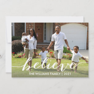Believe Script Christmas Family Holiday Photo Card
