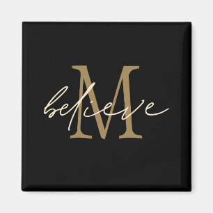 Believe Script Gold Monogram Initial Black Magnet