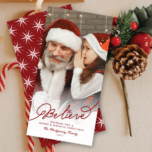 Believe Script Star Religious Christmas Chic Photo Holiday Card
