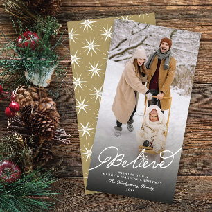 Believe Script Star Religious Christmas Chic Photo Holiday Card