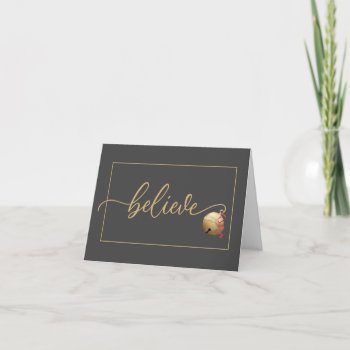 Believe Script With Jingle Bell Card by HolidayCreations at Zazzle