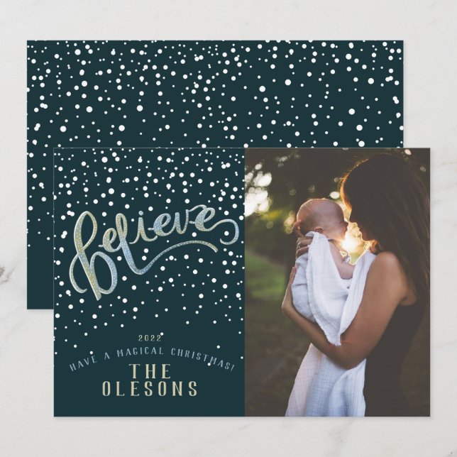 Believe Snow Photo Holiday Card (Front/Back)