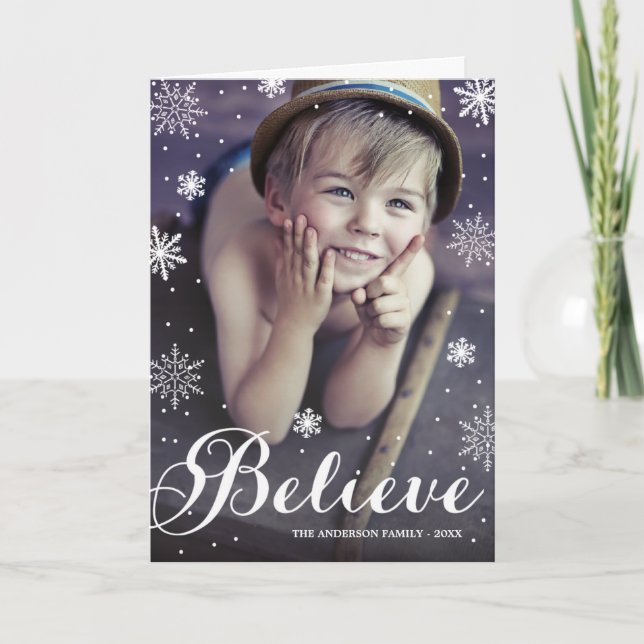 Believe Snowflakes | Folded Holiday Greeting Card (Front)