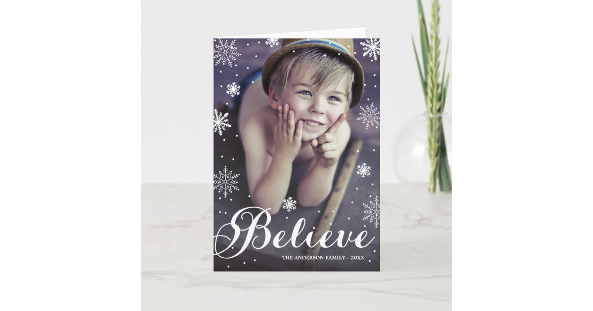 Believe Snowflakes | Folded Holiday Greeting Card | Zazzle