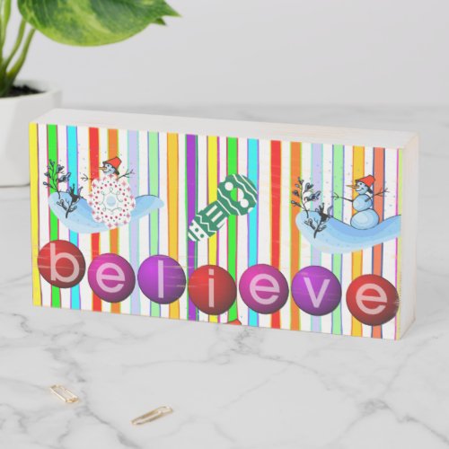 Believe Snowman Christmas Wooden Box Sign