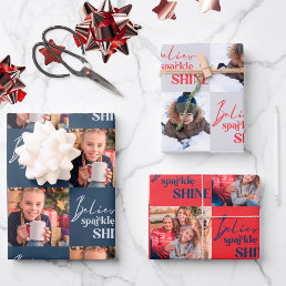 Believe Sparkle Shine Square Photos Set of 3 Wrapping Paper Sheets