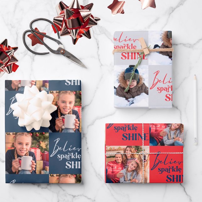 Believe Sparkle Shine Square Photos Set of 3 Wrapping Paper Sheets (Creator Uploaded)