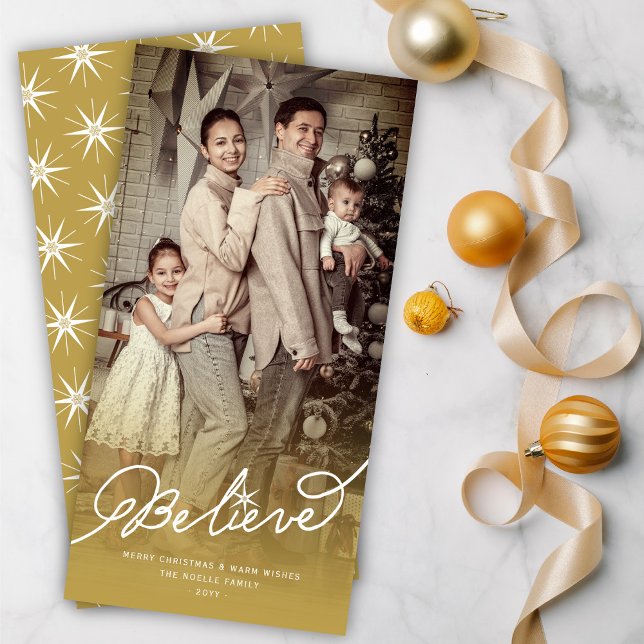 Believe Star Calligraphy Religious Christmas Photo Holiday Card (Creator Uploaded)