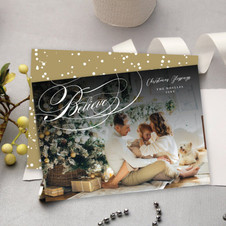 Believe Swash Script Religious Christmas Photo Holiday Card