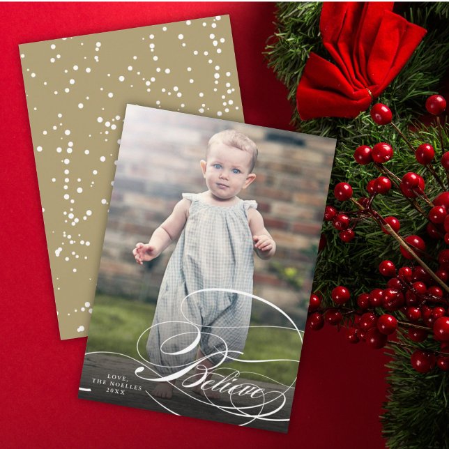 Believe Swash Script Religious Christmas Photo Holiday Card (Creator Uploaded)