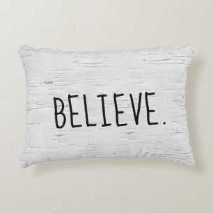 BELIEVE Text On Birch Tree Accent Pillow
