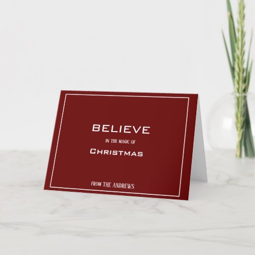 Believe The Magic Of Christmas Burgundy Holiday Card