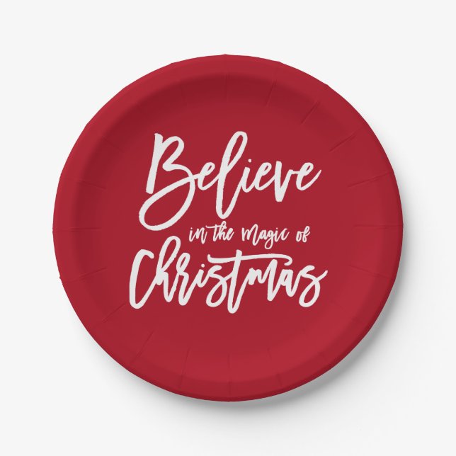 Believe | The Magic of Christmas Holiday Greeting Paper Plates (Front)