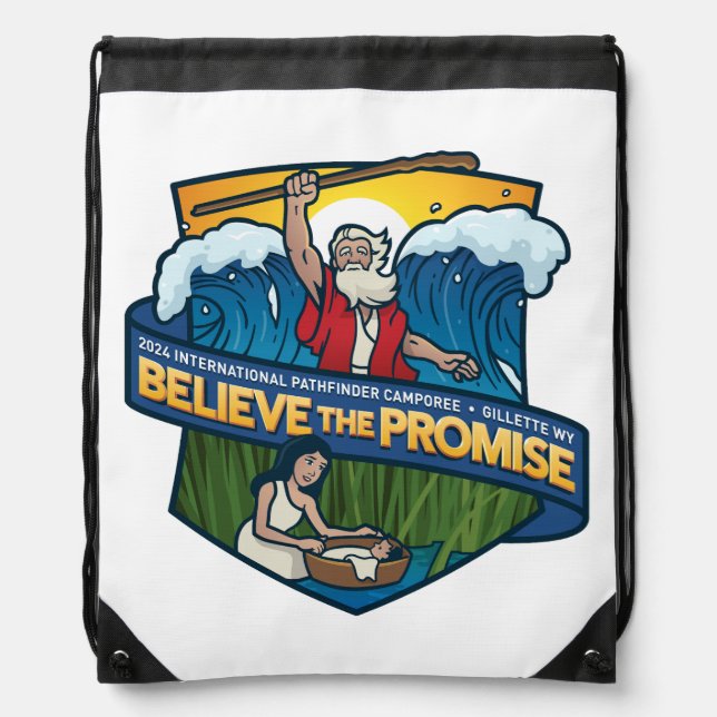 Believe the Promise 2024 Pathfinder Camporee Drawstring Bag (Front)