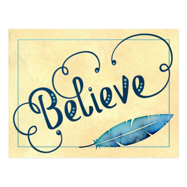 BELIEVE Typography Teal Blue Yellow Watercolor