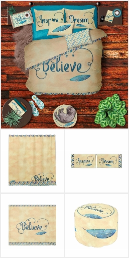 Believe Typography Watercolor Feather Bed and Bath