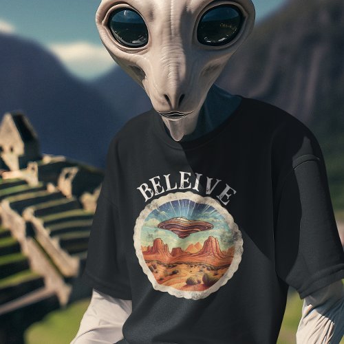 Believe UFO Space Ship Grunge T_Shirt