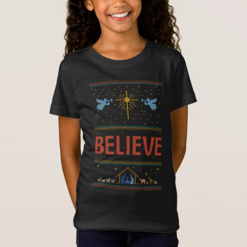 BELIEVE Ugly Christmas Sweater Religious Angels