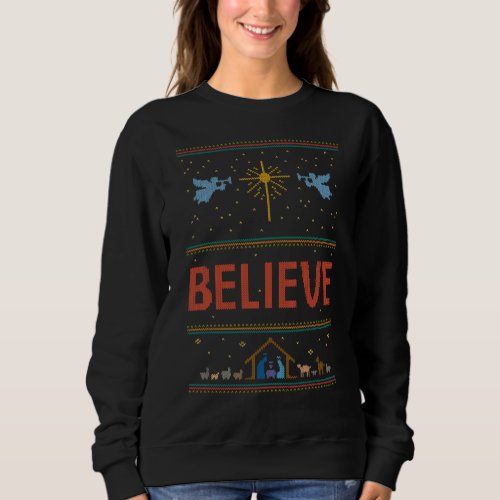 BELIEVE Ugly Christmas Sweater Religious Christian