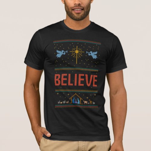 BELIEVE Ugly Christmas Sweater Religious Christian