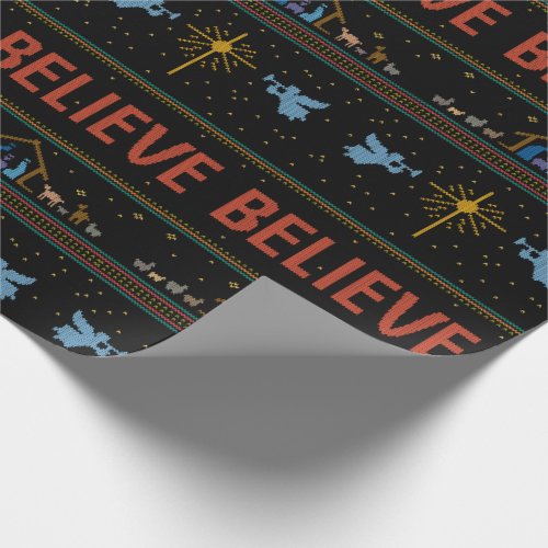 BELIEVE Ugly Christmas Sweater Religious Christian Wrapping Paper