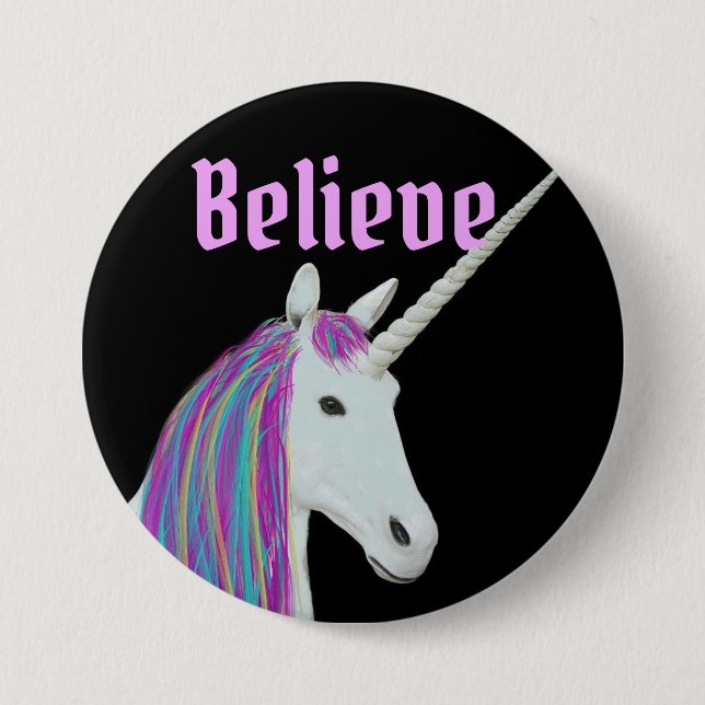 Believe Unicorn Black Pink Round Button (Front)
