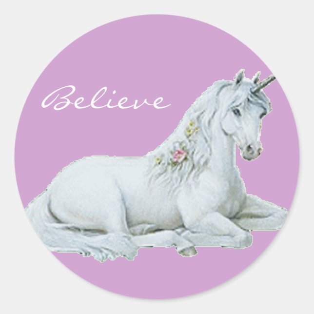 Believe Unicorn Round Stickers  (Front)