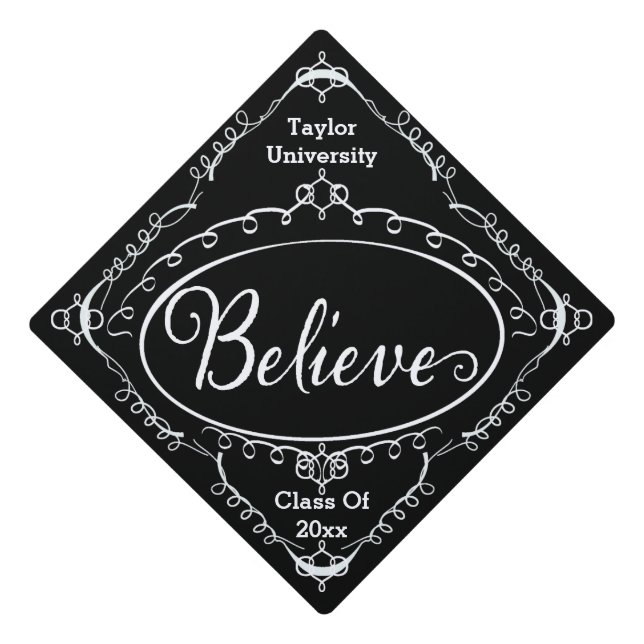 Believe Vintage Style Graduation Cap Topper (Front)
