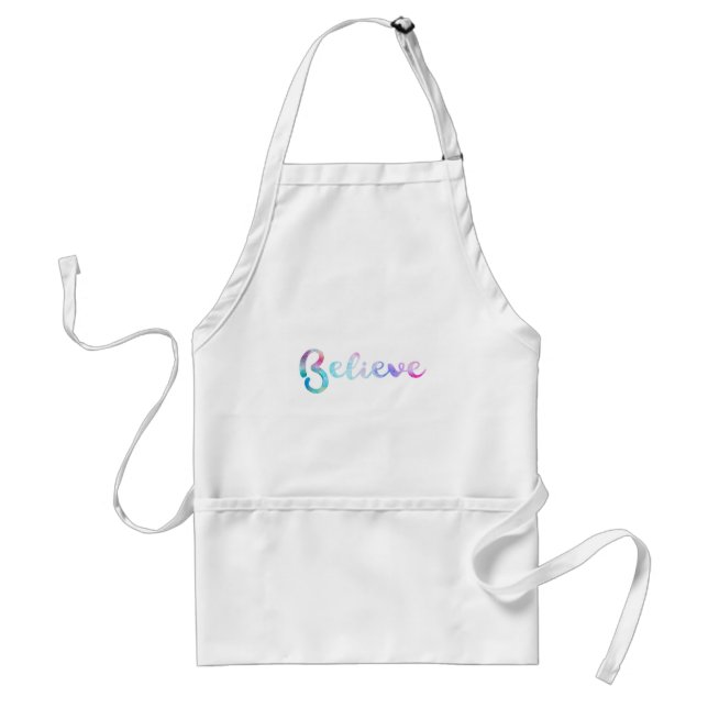 Believe Watercolor Typography Art Adult Apron (Front)