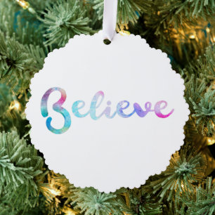 Believe Watercolor Typography Art Ornament Card