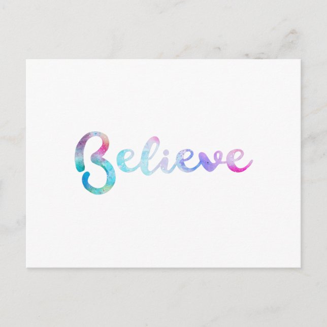 Believe Watercolor Typography Art Postcard (Front)