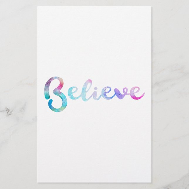 Believe Watercolor Typography Art Stationery (Front)