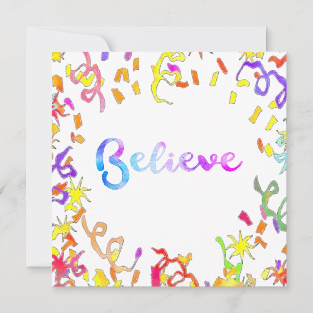 Believe Watercolor Typography Confetti Art  (Front)