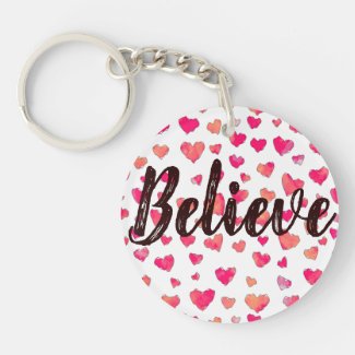 Believe Watercolor Typography Hearts Art 